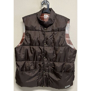 Penny Stock Men's XL Penny Puffer Vest Brown Flannel Plaid Lined Warm